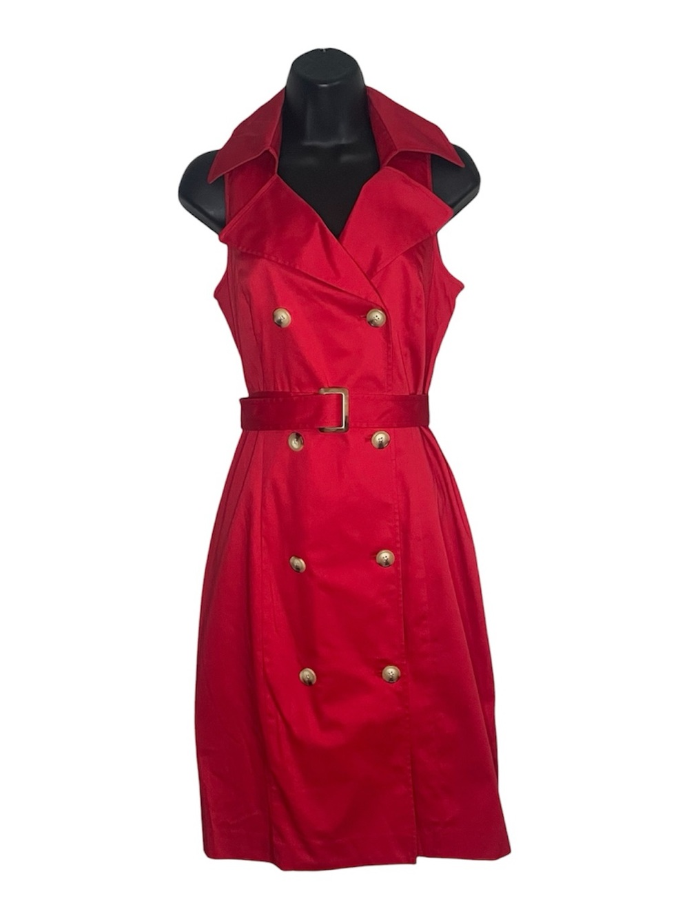 Sleeveless Red Trench Dress with Belt